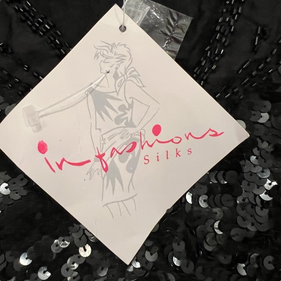 NWT Vintage Infashions Black Sequined and Beaded Butterfly Cape Shawl 100% Silk - Picture 9 of 15